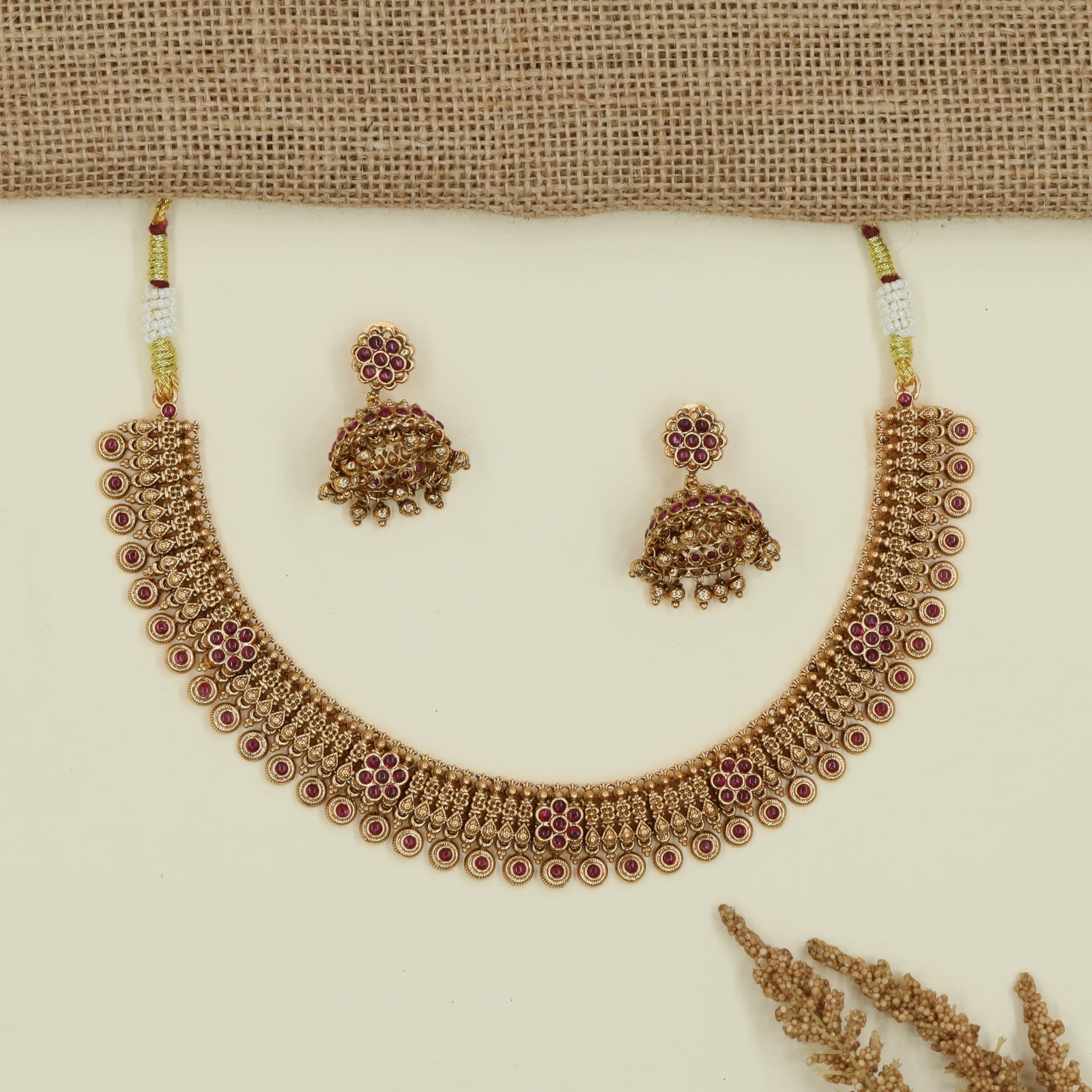Traditional Floral Necklace with Dense Layered Borders