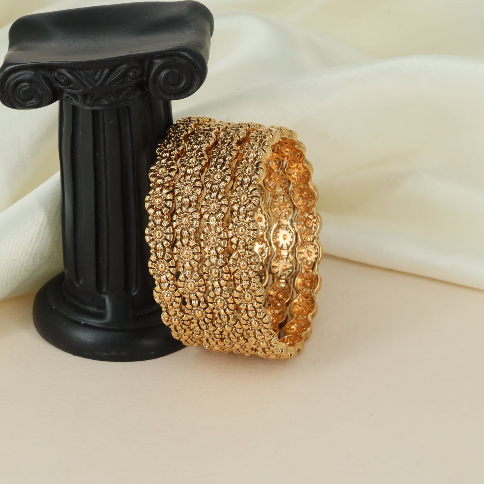 Cluster Grid Antique Bangles with Dense Stone Border Detailing