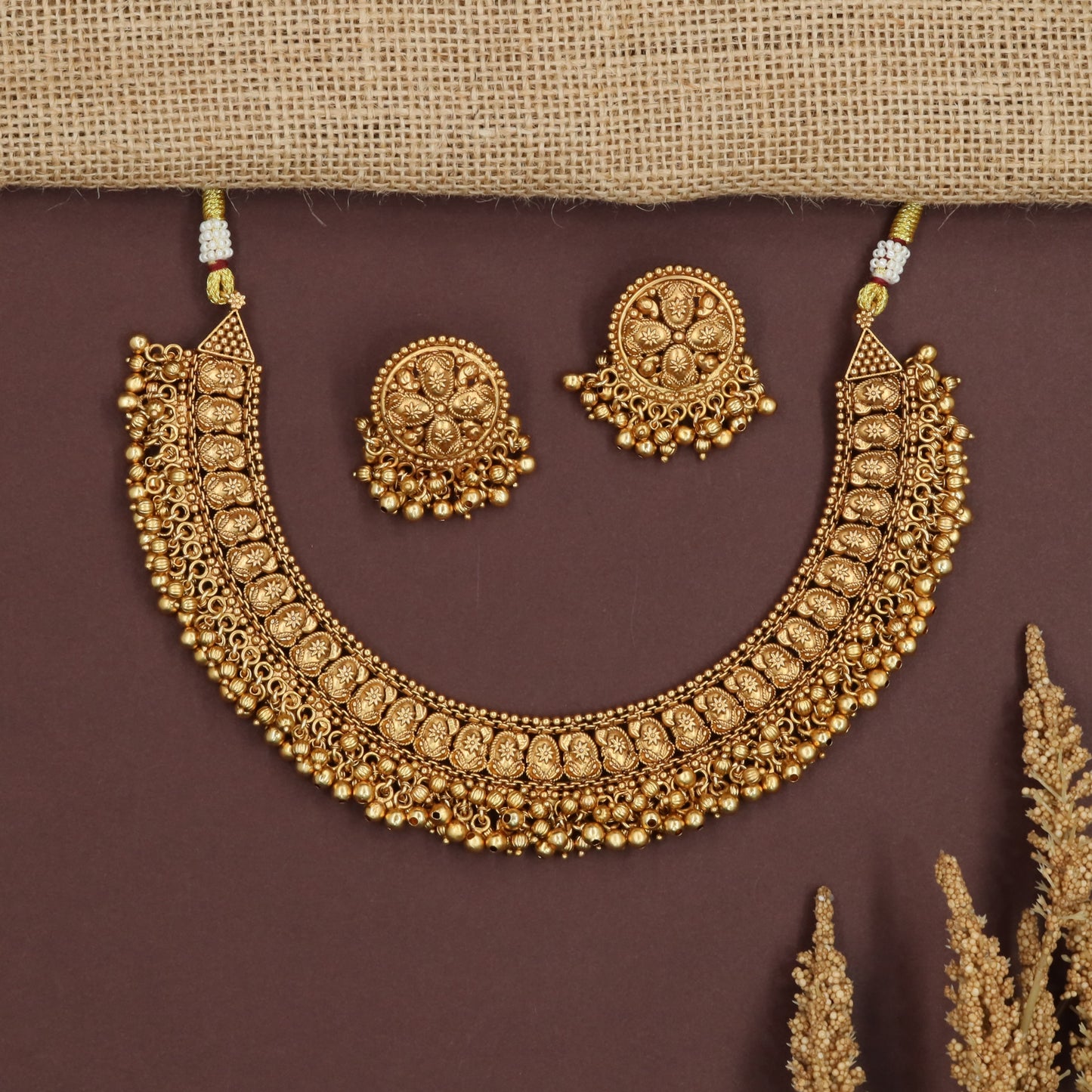 Mystic Border Antique Necklace with Dense Hanging Ball Detailing