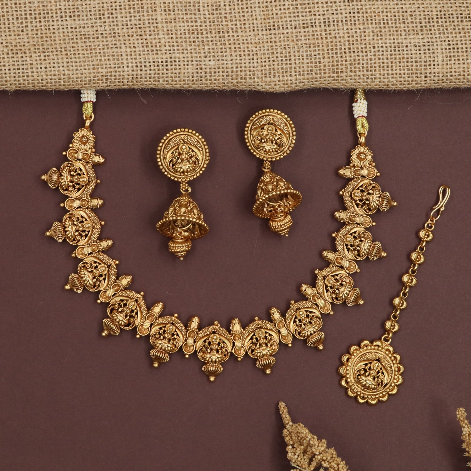 Whisper Coin Antique Necklace with Repeating Lakshmi Temple Drop Arrangement