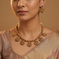 Golden Temple Antique Necklace with Hanging Lakshmi Coin Fringe