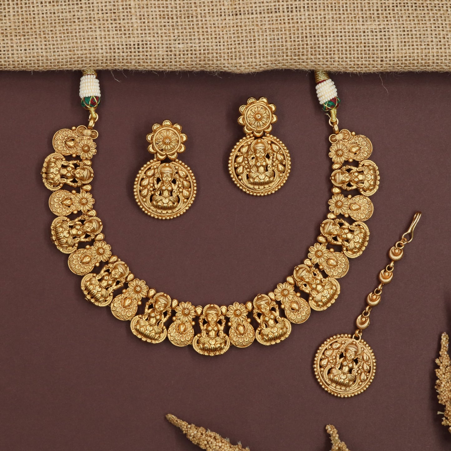Dynasty Floral Antique Necklace with Lakshmi Coin Panel Arrangement