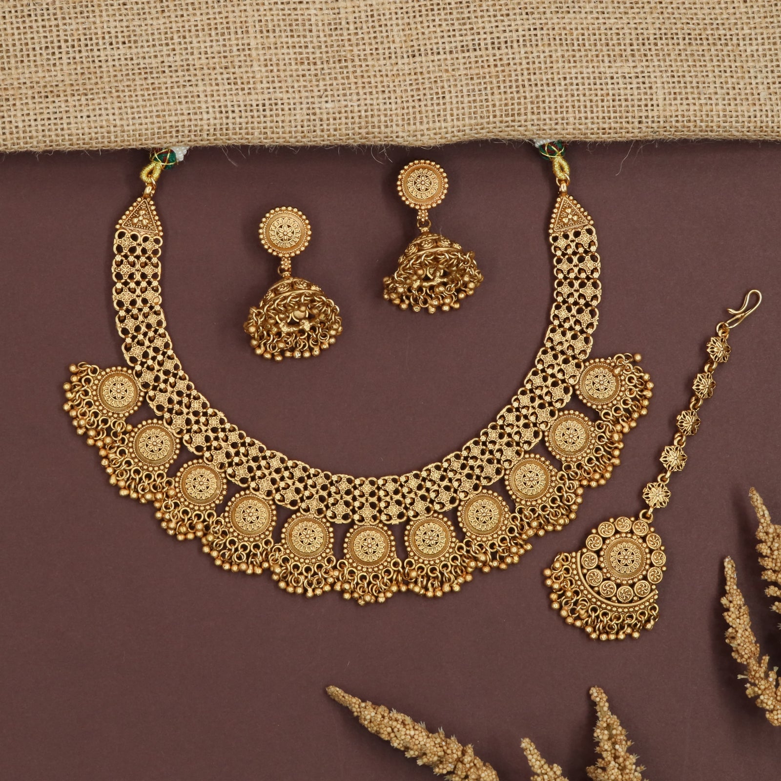 Noble Jali Antique Necklace with Repeating Circular Fringe Design