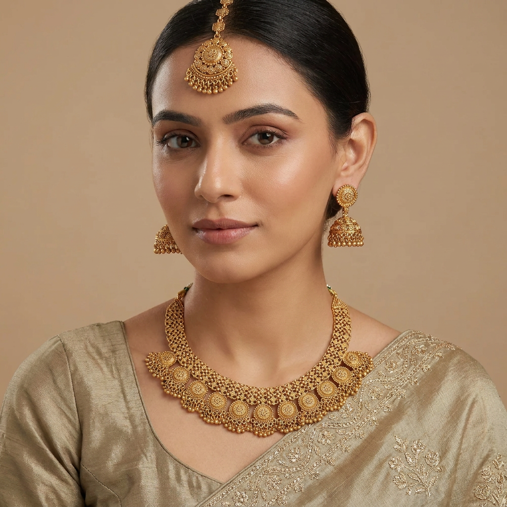 Noble Jali Antique Necklace with Repeating Circular Fringe Design
