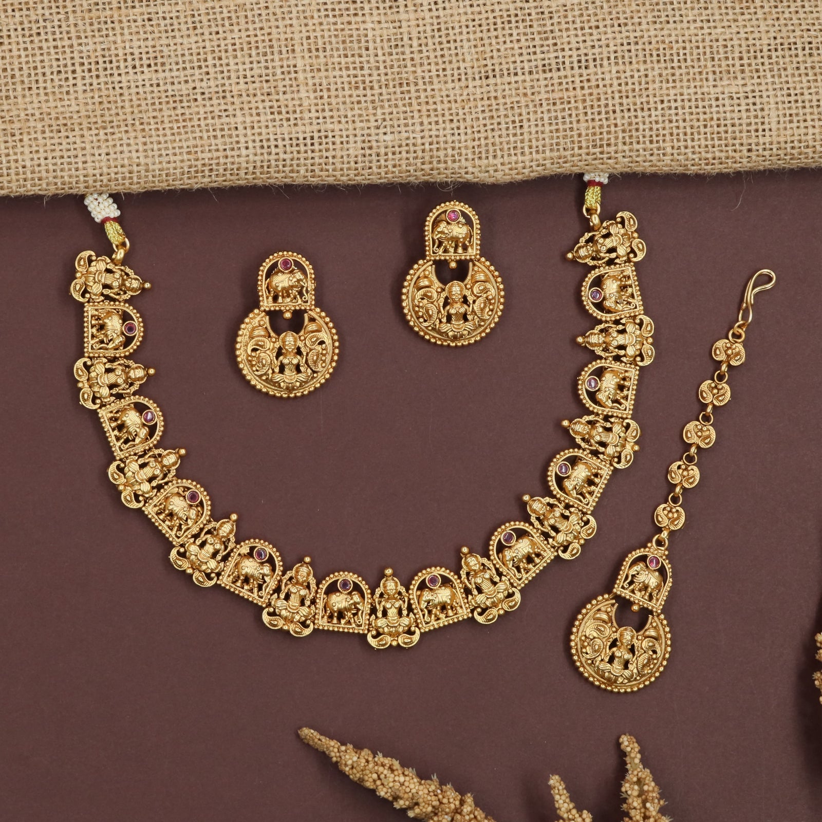 Fiorvane Antique Necklace with Lakshmi Centerpiece and Elephant Links