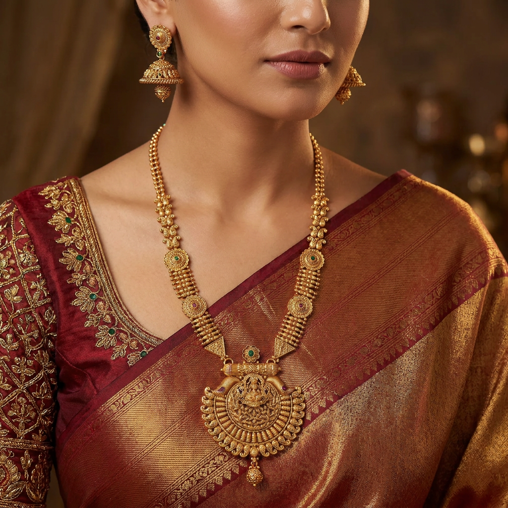 Kemp Lakshmi Long Haara with Coin Style Fringe and Drop Accent