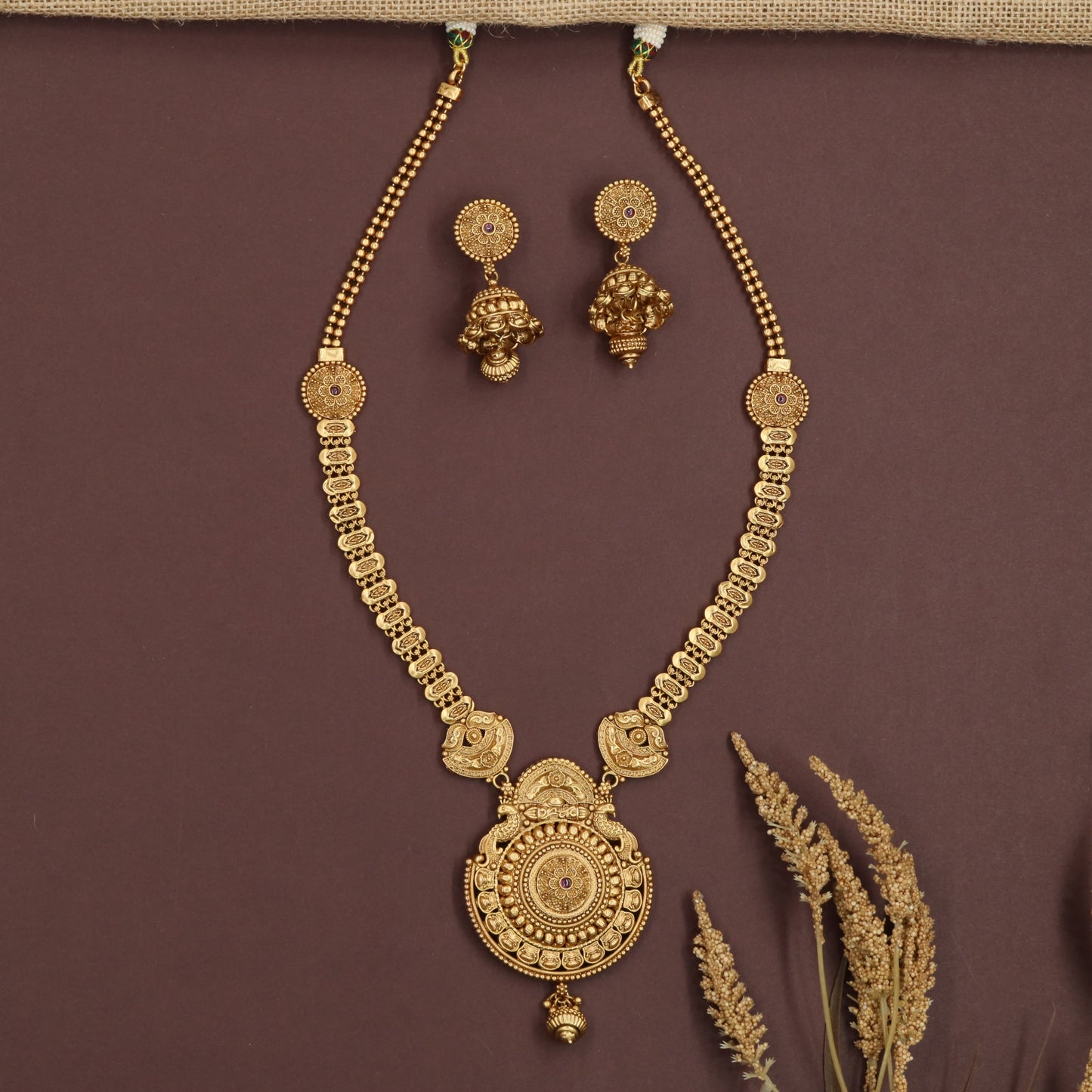 Aster Temple Long Haara with Circular Medallion Pendant and Paisley Side Panels