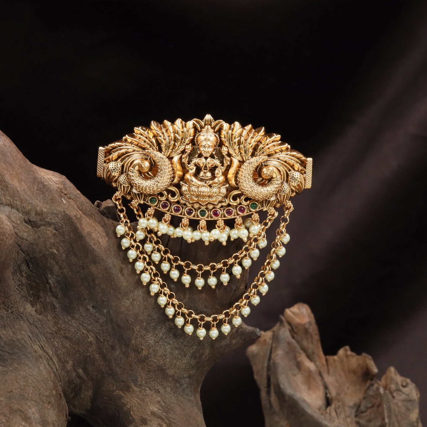 Antique Lakshmi Clip with Twin Peacock Side Detailing
