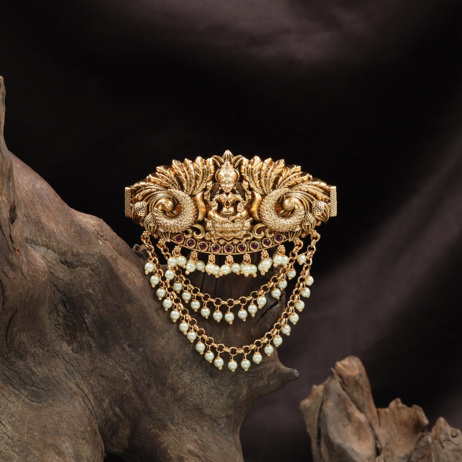 Grand Peacock Clip with Raised Lakshmi Centerpiece Design
