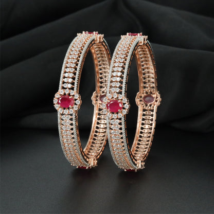 Decorative Grid Rose Gold Bangles with Broad Linked Formation
