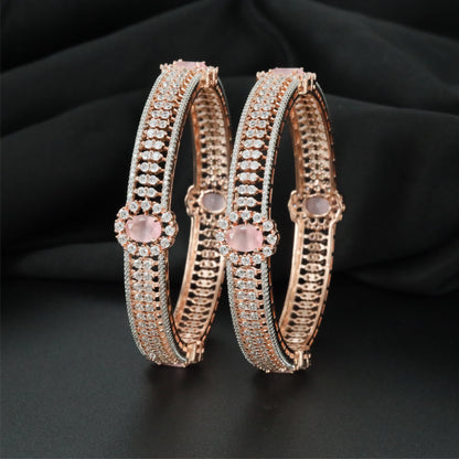 Open Frame Rose Gold Bangles with Structured Centre Highlight Sections
