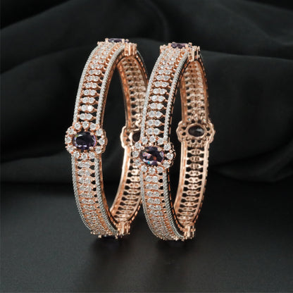 Crossline Frame Rose Gold Bangles with Dimensional Architectural Layout