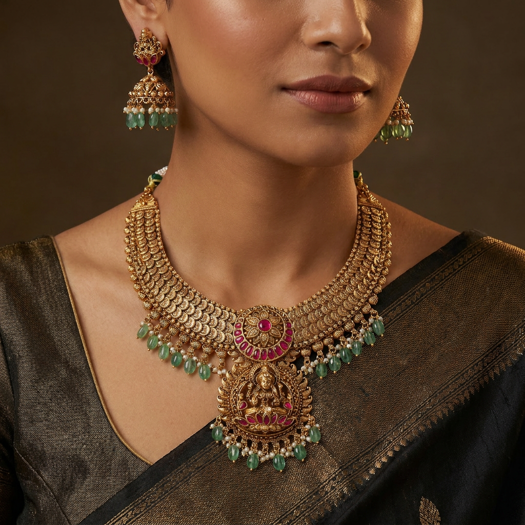 Flourish Lakshmi Necklace with Ornamental Fringe Styling