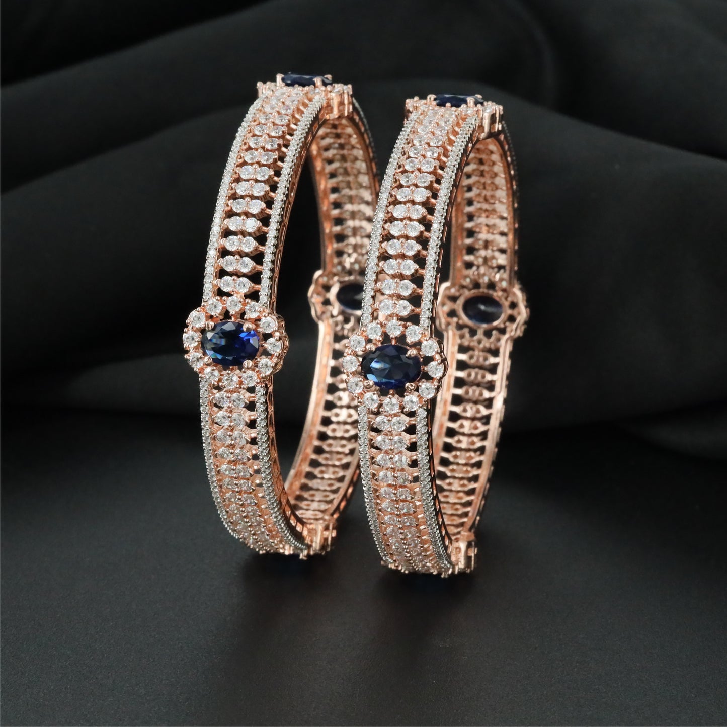 Gallery Style Rose Gold Bangles with Detailed Open Section Design