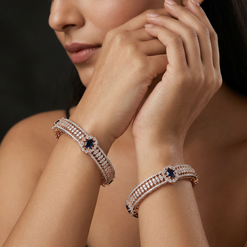 Gallery Style Rose Gold Bangles with Detailed Open Section Design
