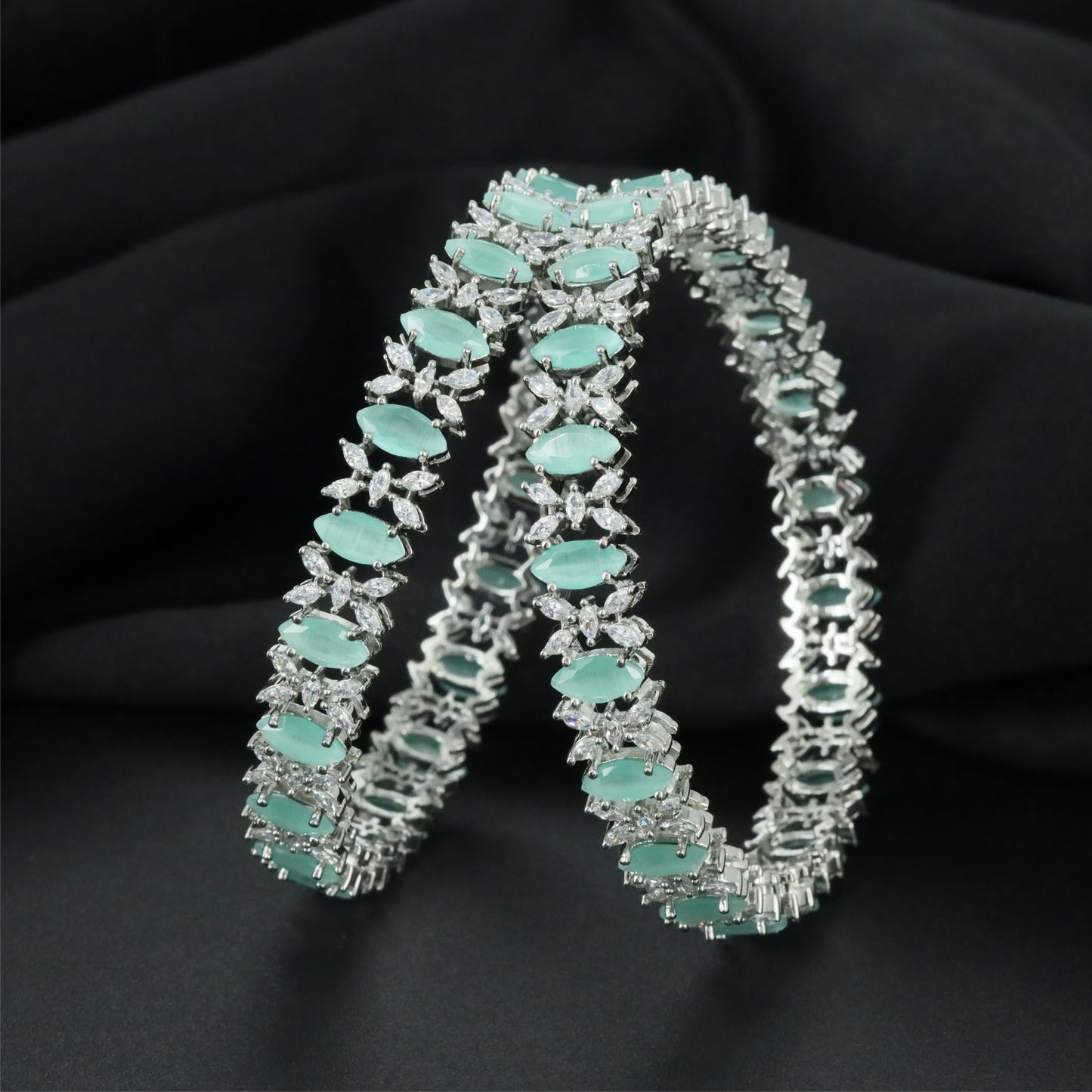 Starburst Detail Rhodium Bangles with Continuous Border Styling