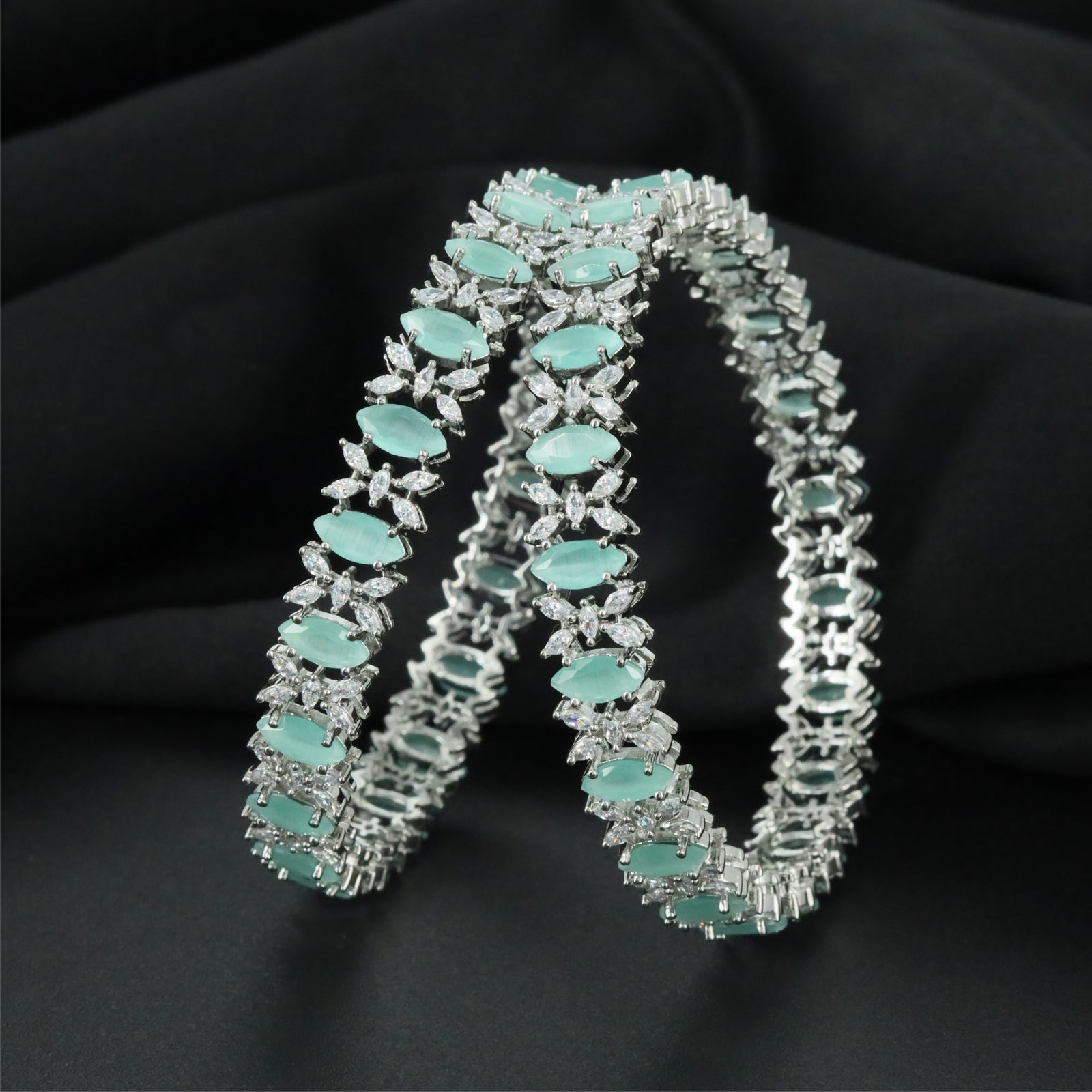 Starburst Detail Rhodium Bangles with Continuous Border Styling