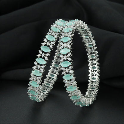 Starburst Detail Rhodium Bangles with Continuous Border Styling