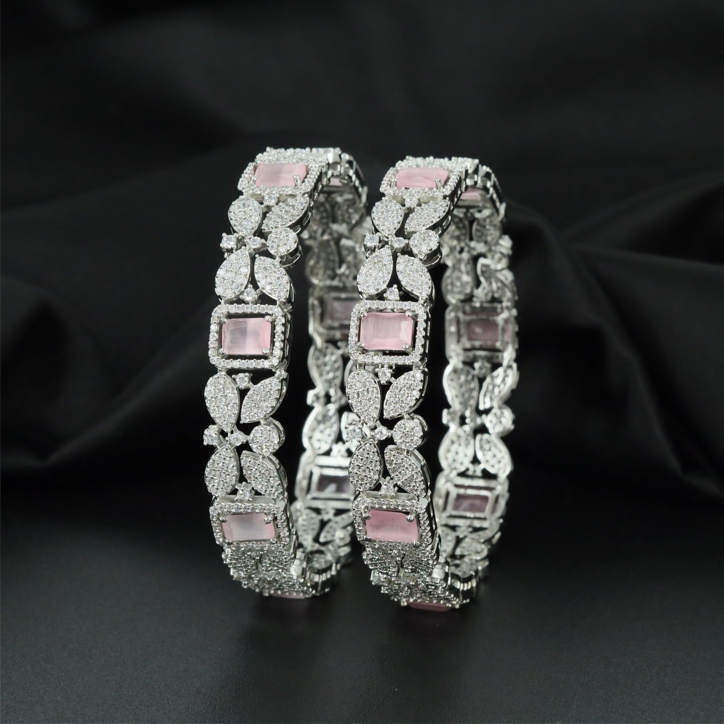Botanical Prism Rhodium Bangles with Rectangular Centre Alignment