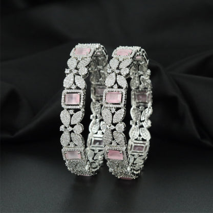 Botanical Prism Rhodium Bangles with Rectangular Centre Alignment