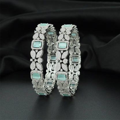 Facet Leaf Rhodium Bangles with Rectangular Centre Alignment