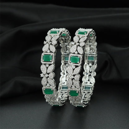 Vertex Bloom Rhodium Bangles with Repeating Rectangular Sections