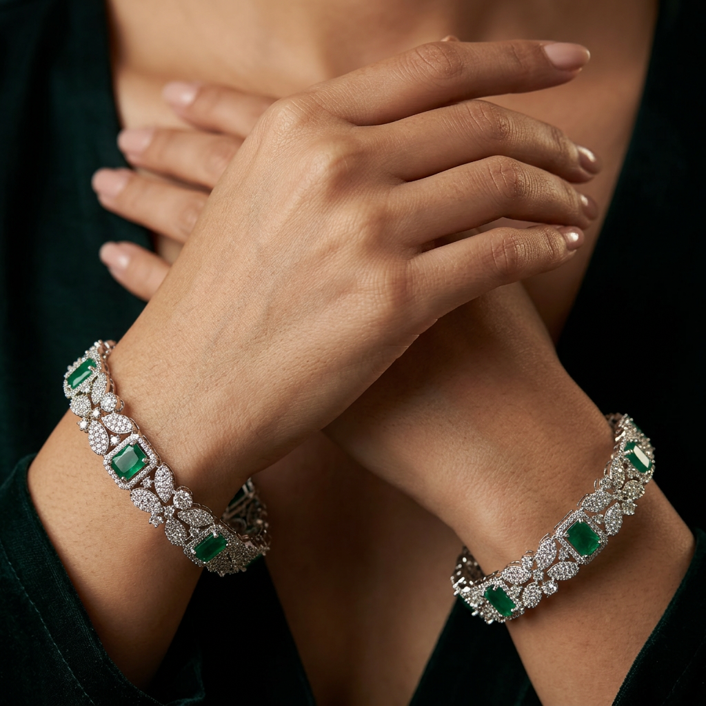 Vertex Bloom Rhodium Bangles with Repeating Rectangular Sections