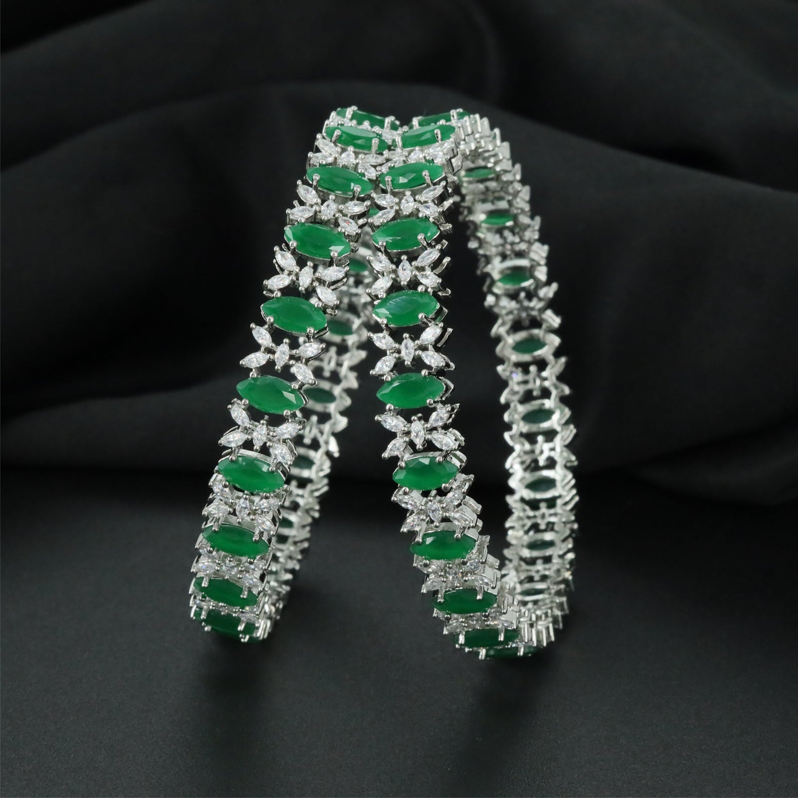 Decorative Trellis Rhodium Bangles with Textured Open Frame Design