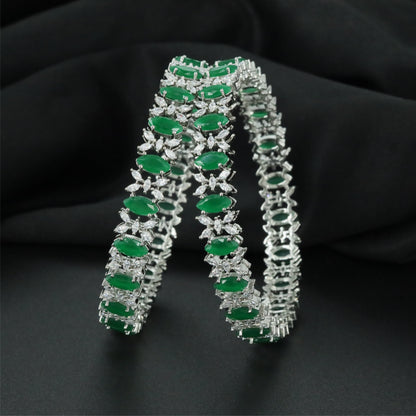Decorative Trellis Rhodium Bangles with Textured Open Frame Design