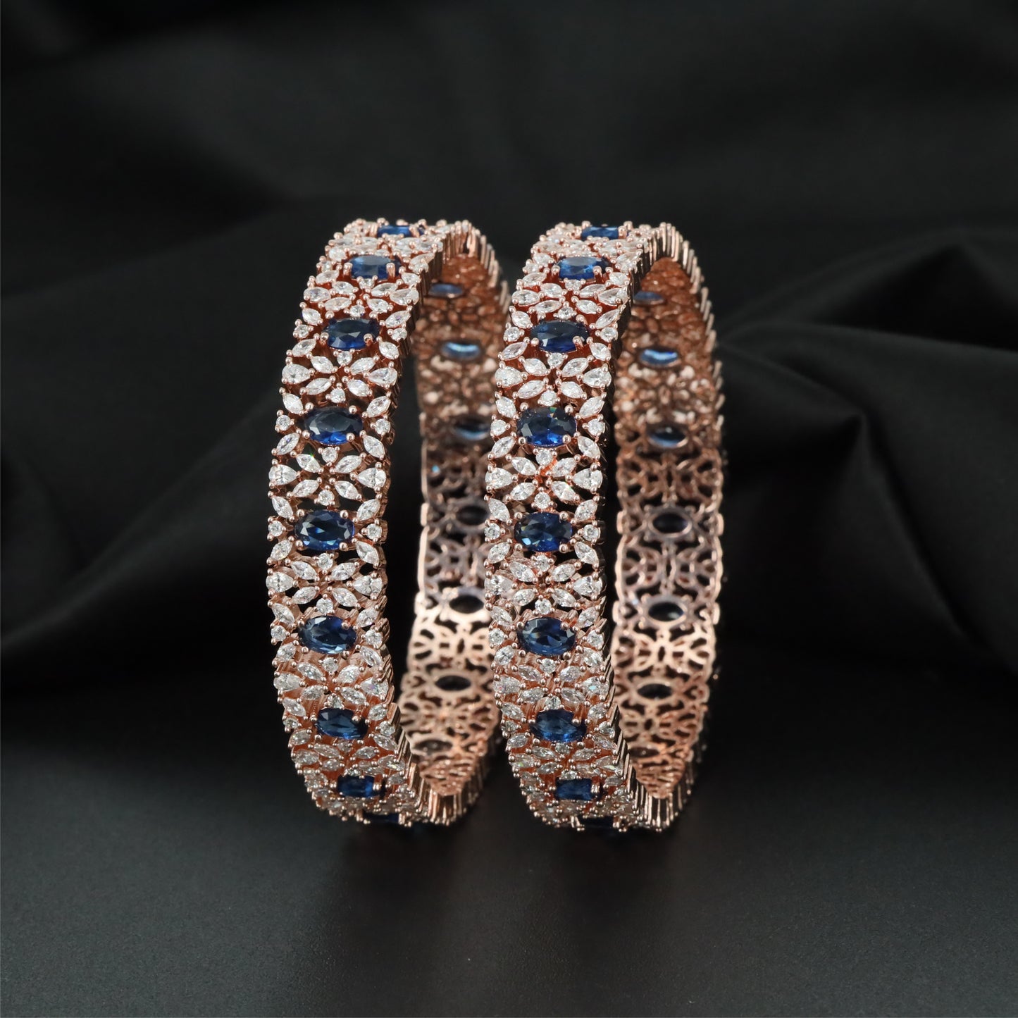 Lustre Bloom Rose Gold Bangles with Intricate Floral Framework