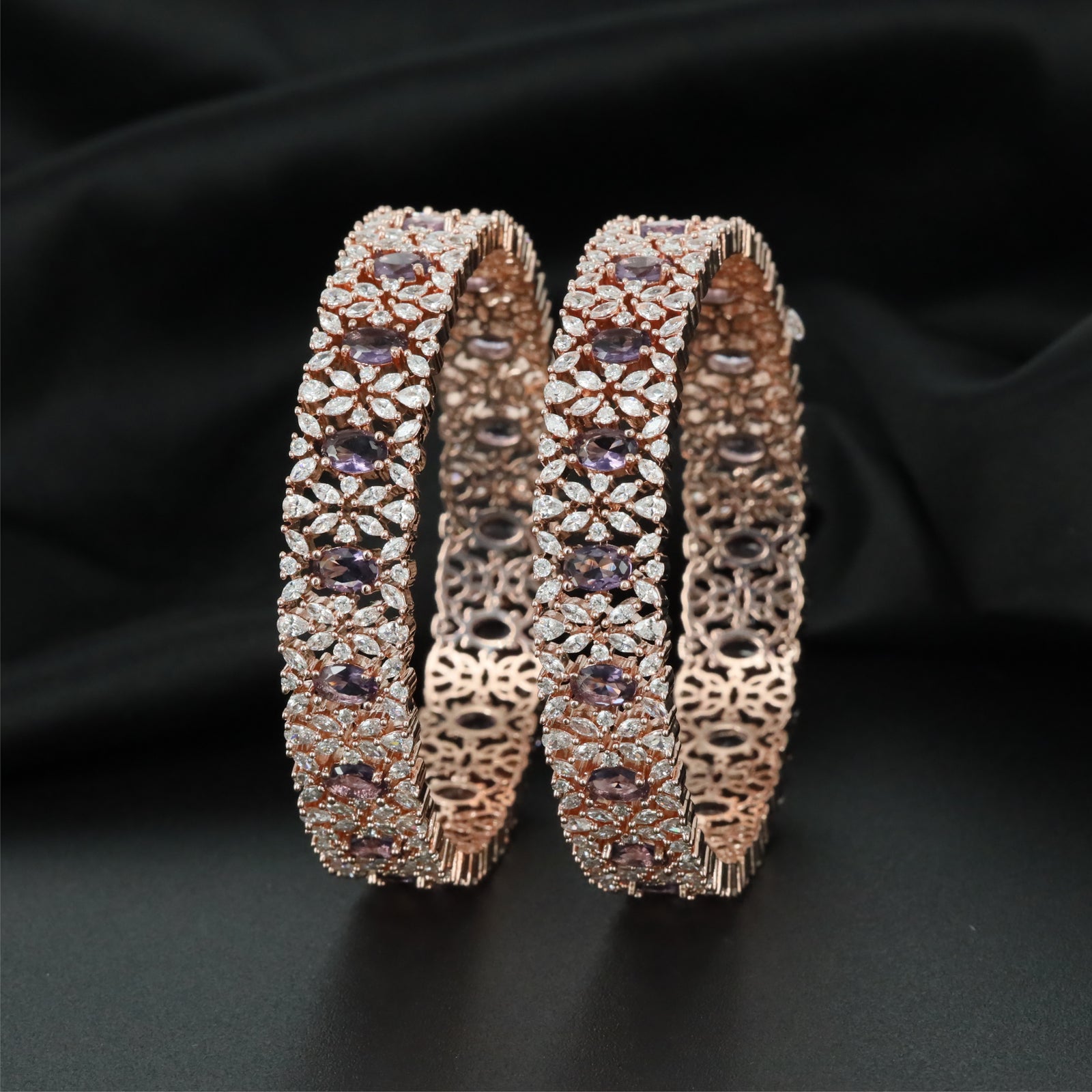 Forge Blossom Circuit Rose Gold Bangles with Ornamental Border Design