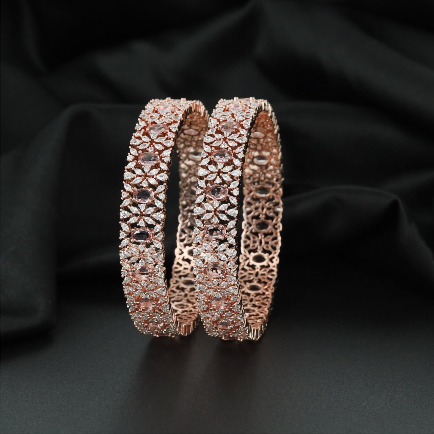 Prime Lacework Rose Gold Bangles with Balanced Structural Layout