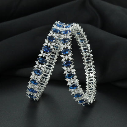 Multi Section Rhodium Bangles with Refined Architectural Structure