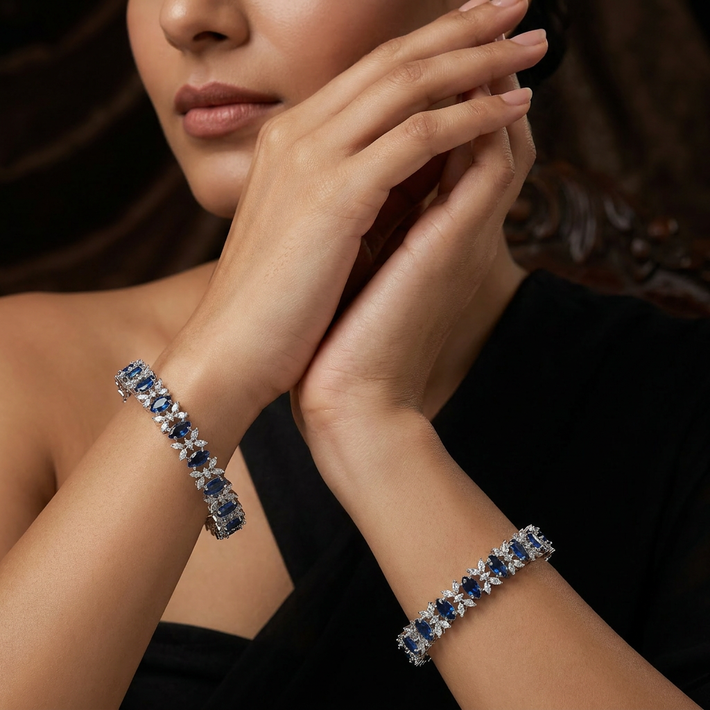 Multi Section Rhodium Bangles with Refined Architectural Structure