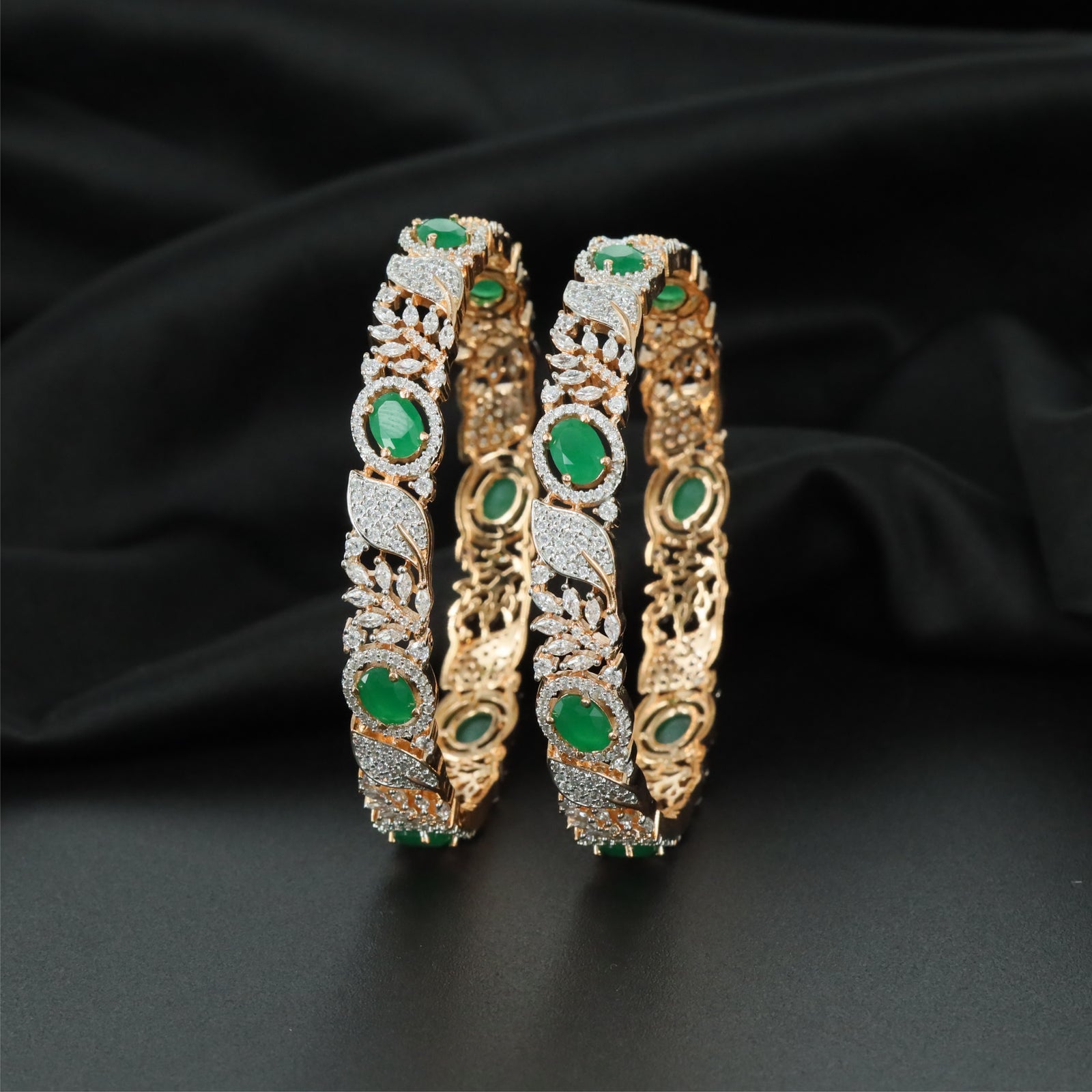 Leaf Circuit Gj Bangles with Sculpted Border Construction
