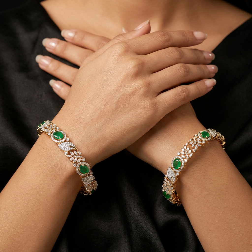 Leaf Circuit Gj Bangles with Sculpted Border Construction
