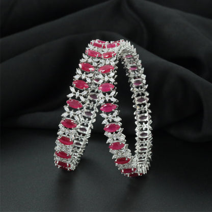 Leaf Pattern Rhodium Bangles with Detailed Connector Formation