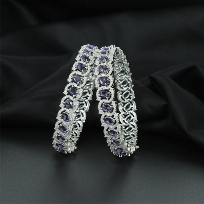 Contour Orbit Rhodium Bangles with Refined Structural Pattern