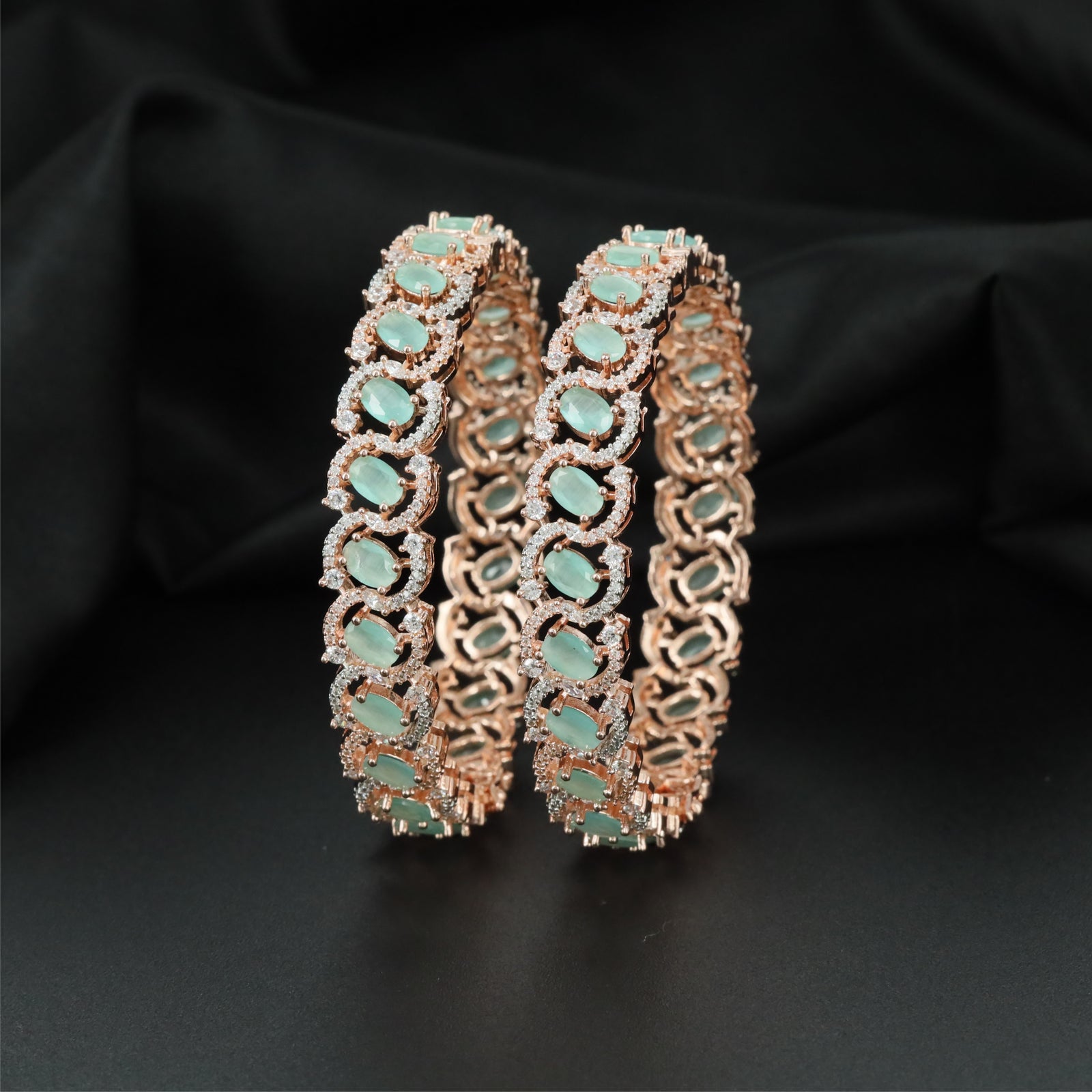 Boulevard Orbit Rose Gold Bangles with Decorative Connector Styling