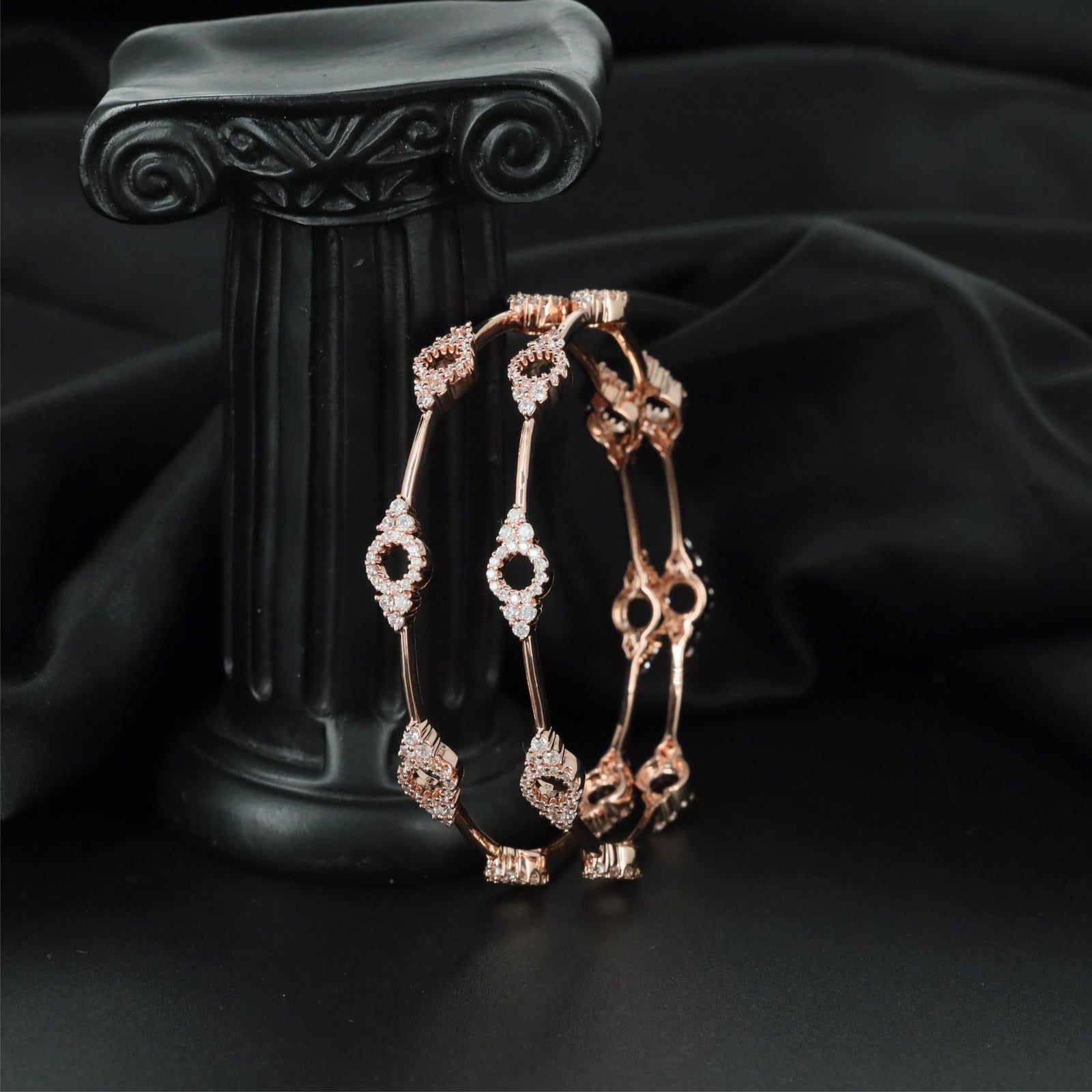 Silhouette Accent Rose Gold Bangles with Ornamental Connector Layout