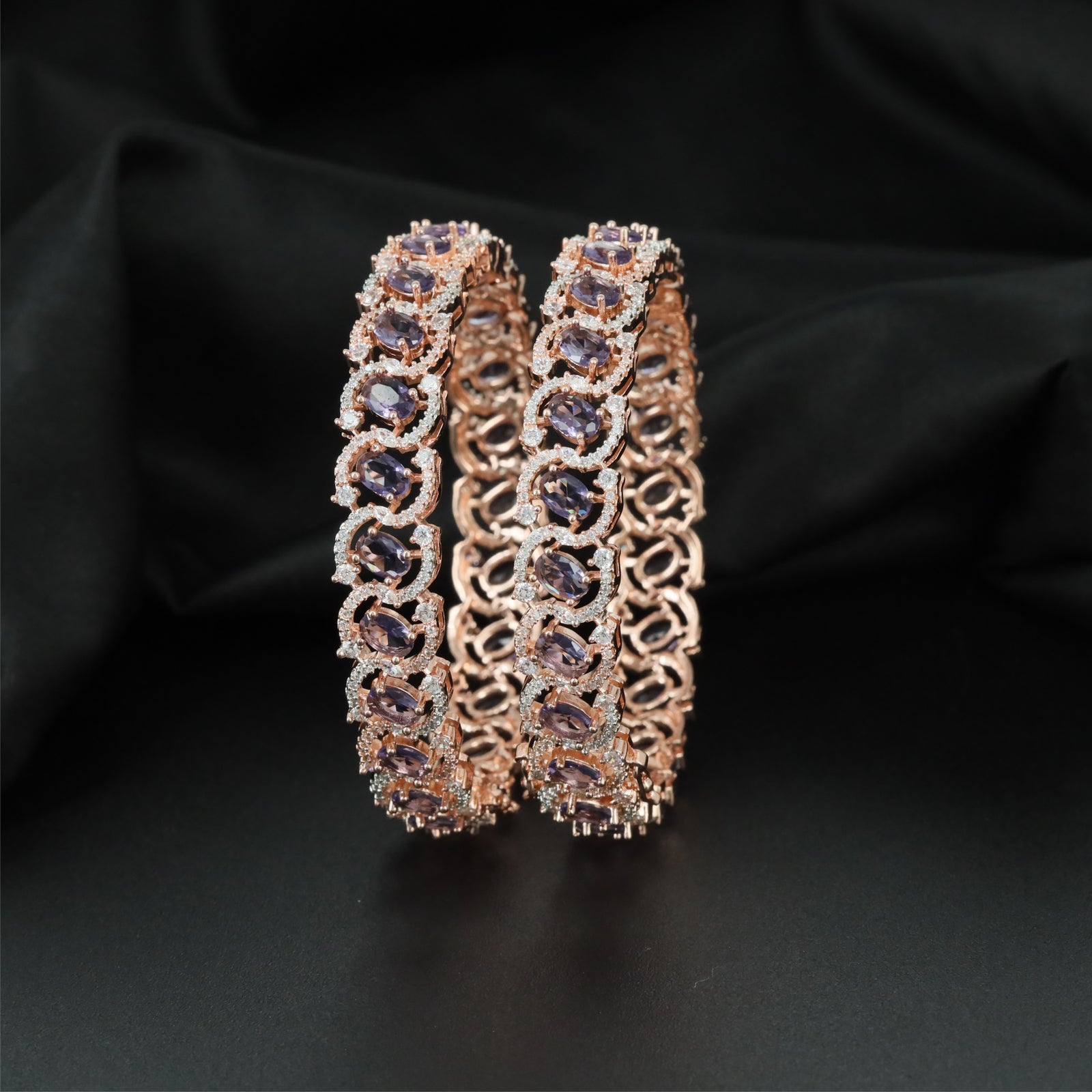 Skyline Rosette Rose Gold Bangles with Decorative Floral Detailing