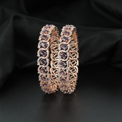 Skyline Rosette Rose Gold Bangles with Decorative Floral Detailing