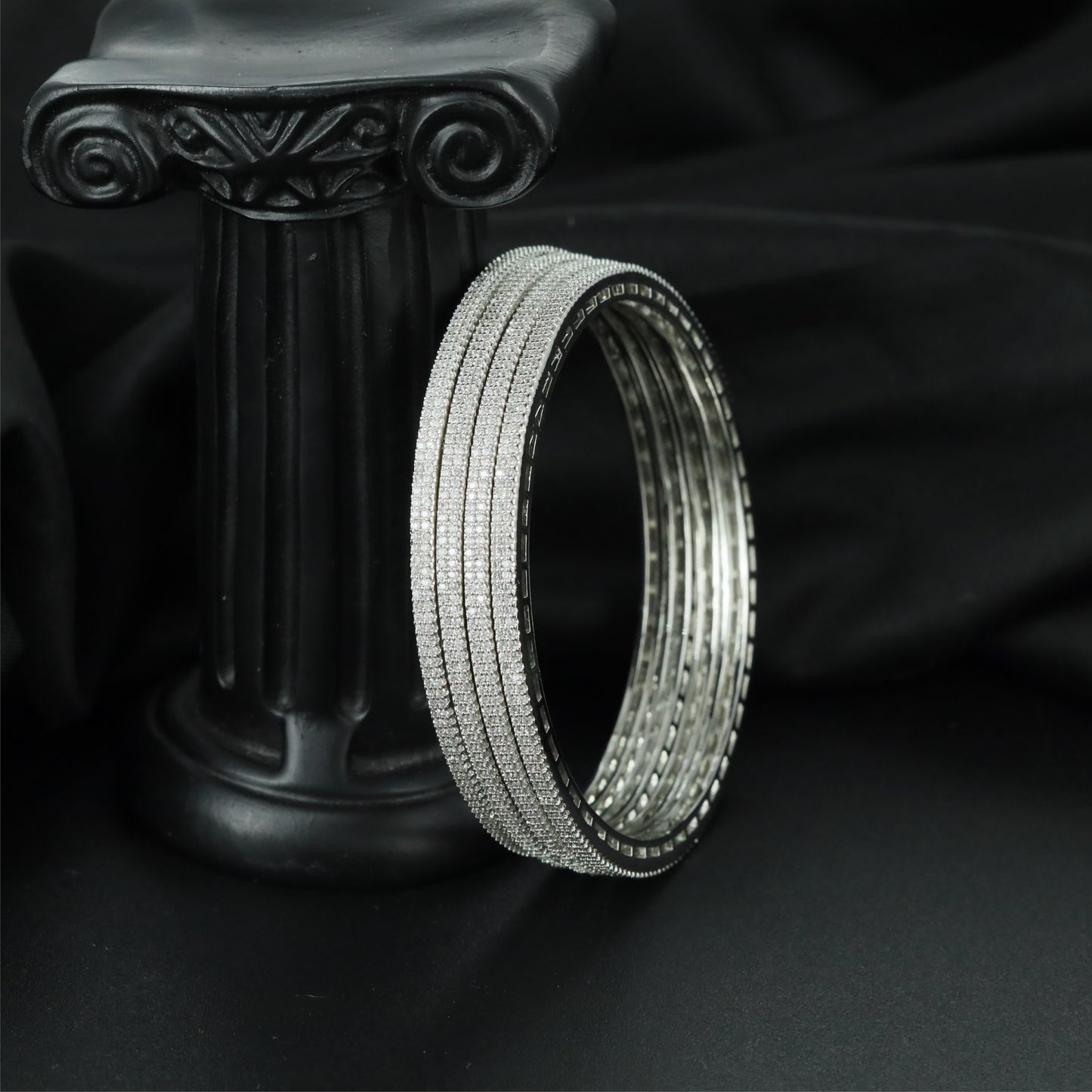 Streamlined Border Band Rhodium Bangles with Balanced Profile Layout