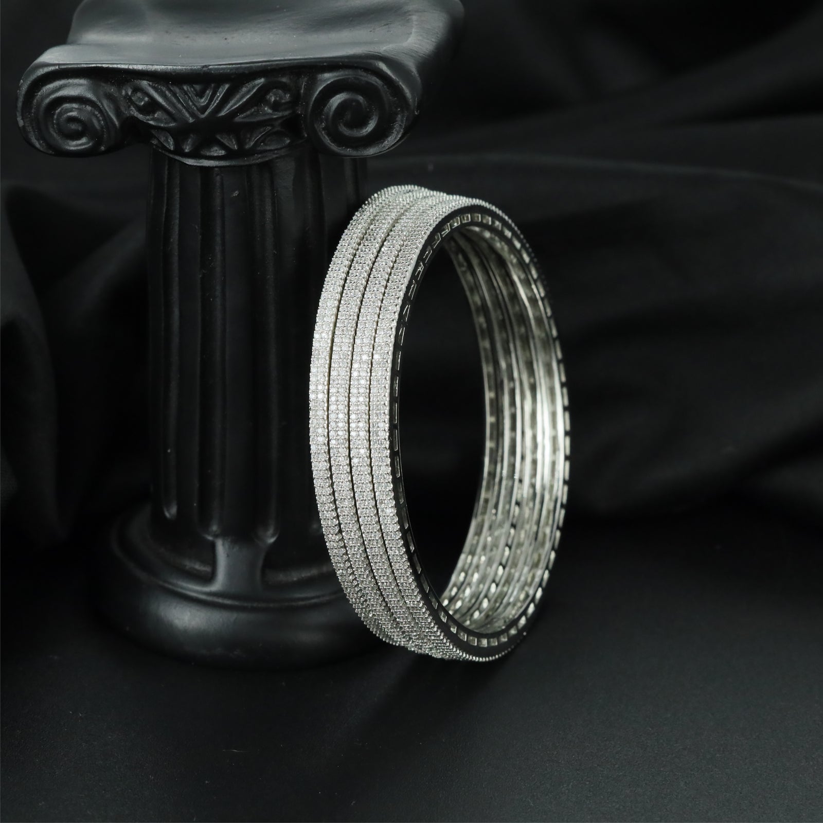 Streamlined Border Band Rhodium Bangles with Balanced Profile Layout