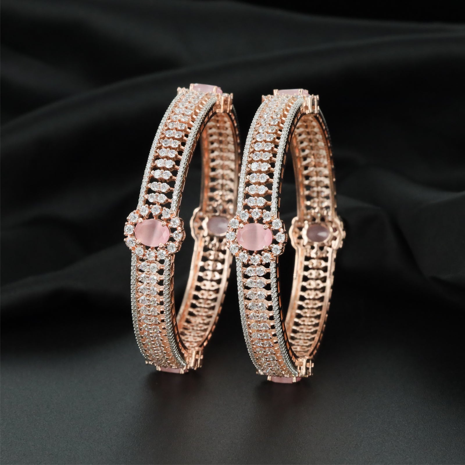 Contour Halo Rose Gold Bangles with Sculpted Border Construction