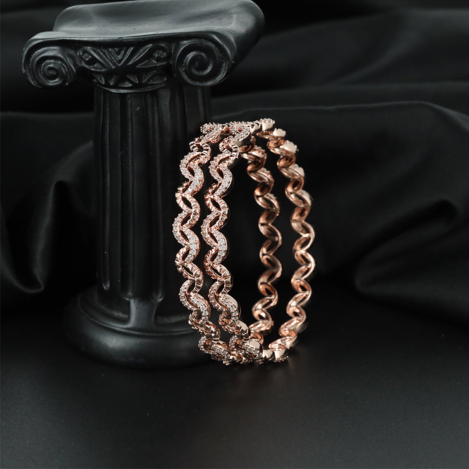 Swirl Track Rose Gold Bangles with Decorative Curved Sections