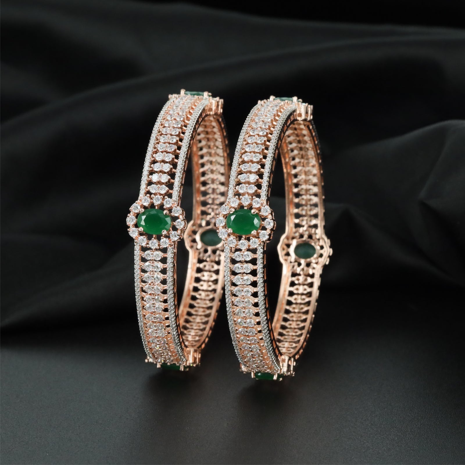 Crown Accent Rose Gold Bangles with Intricate Framework Layout