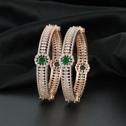 Crown Accent Rose Gold Bangles with Intricate Framework Layout