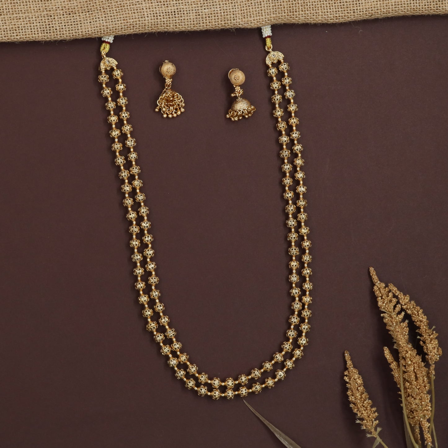 Antique Beads Necklace with Floral Spacer Ball Detailing
