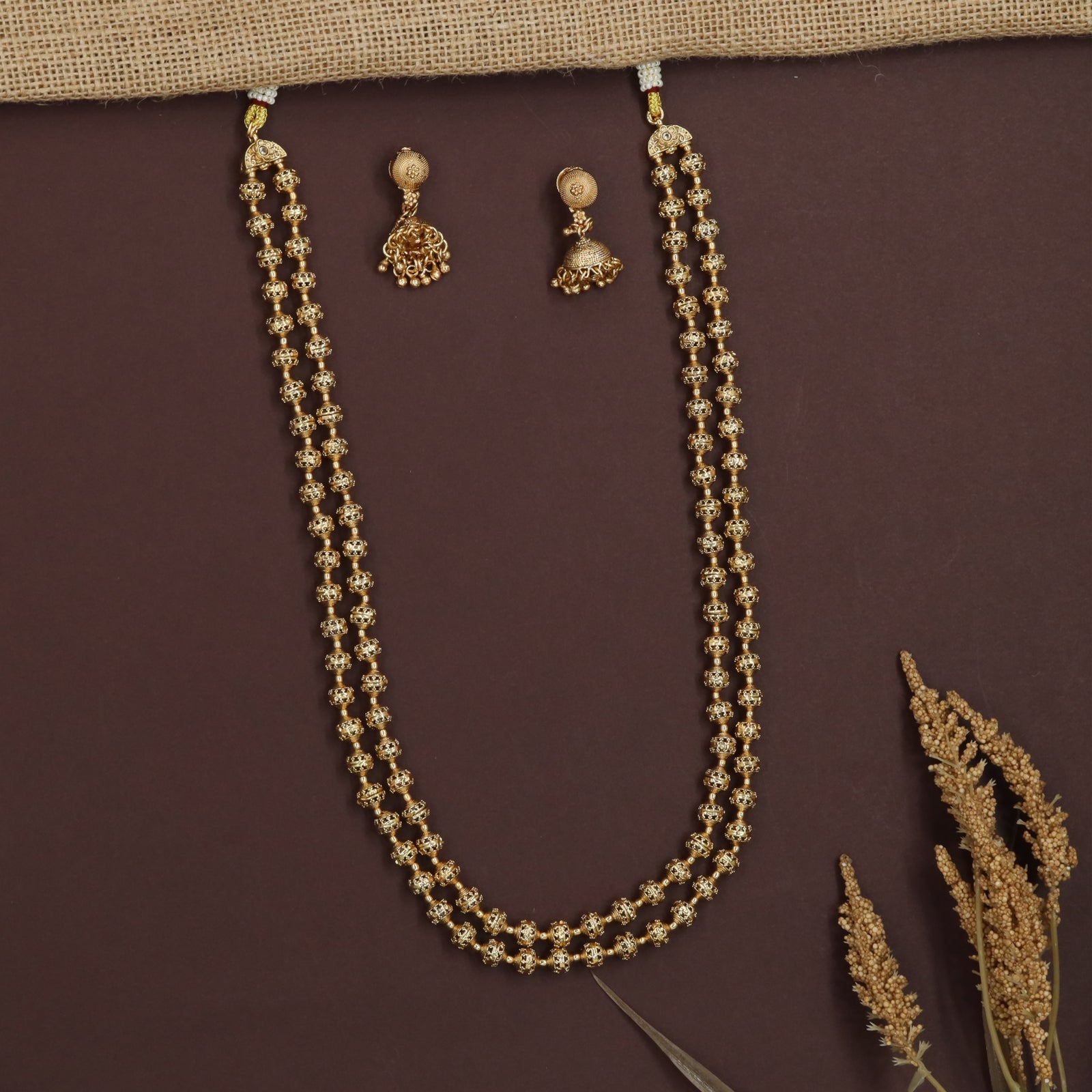 Antique Beads Necklace with Floral Spacer Ball Detailing